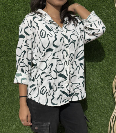 Women's abstract print button-up shirt with full sleeves, perfect for casual outings, workwear, or brunch.